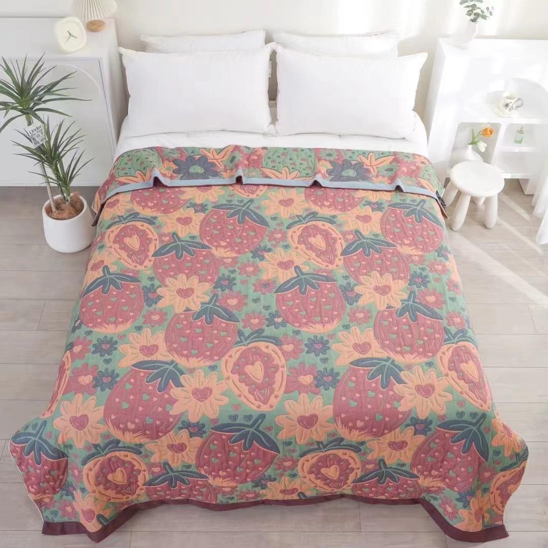 

Washed Cotton Geometric Floral Blanket - Thickened 1.5m Four-Season Cover