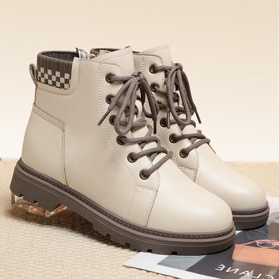 Herbst Winter Warme Weiche Leder Dicksohlige Chelsea Martin Stiefel Modische Damen Runde Zehen Reißverschluss Rutschfest Knöchelstiefel
