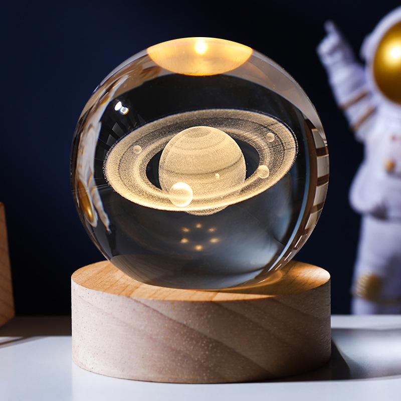 Large Starry Sky Astronaut Crystal Ball Night Light with 3D Carving and Luminous Wooden Base - Perfect Birthday Gift for Girlfriend.