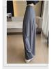 High-Grade Gray Wide-Leg Floor-Length Lace-Up Belly-Control Casual Pants for Women