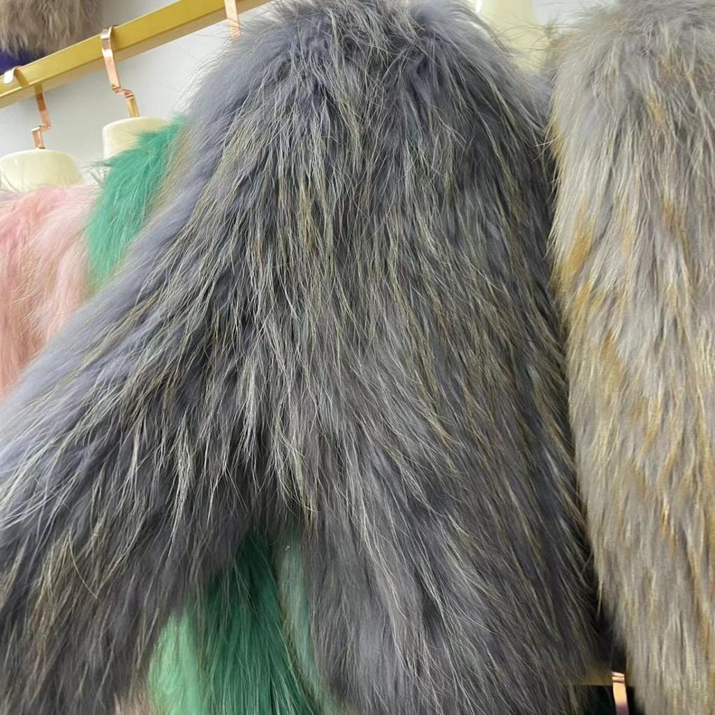 Real Raccoon Fur Braided Jacket Short Length 40cm Double-sided Encryption Slim Young Winter Tops Women's Coat