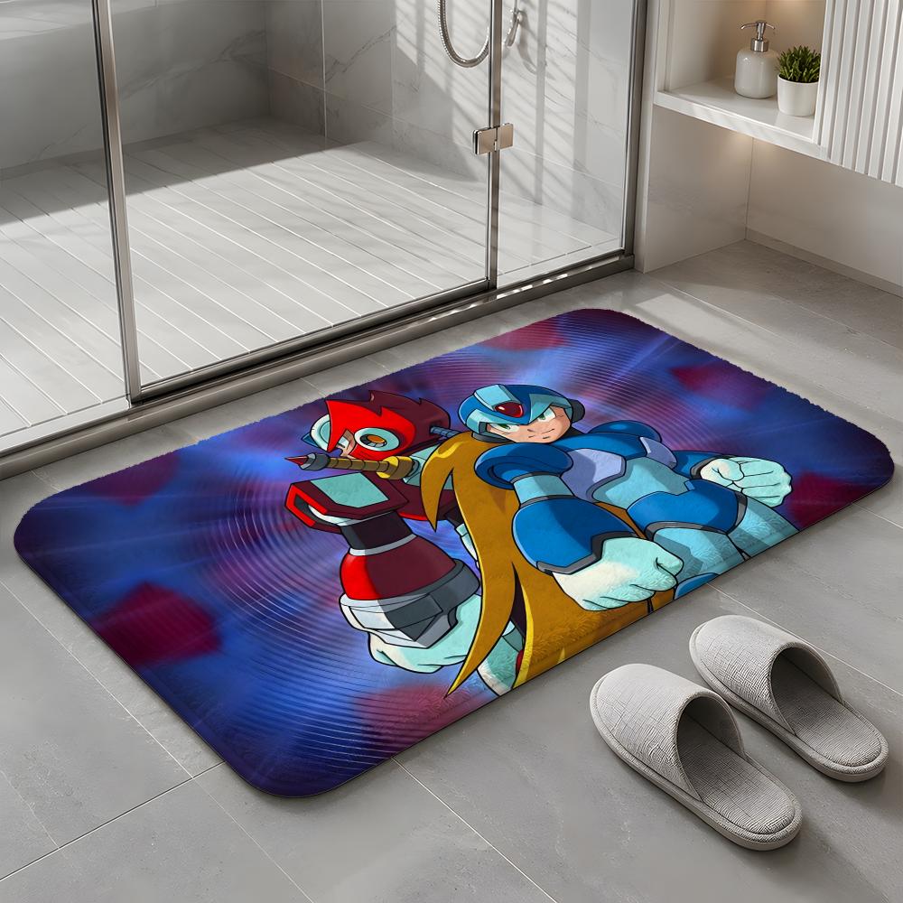 R-Rockman Mega Man anime game Floor Mat Soft Flannel Non-Slip Rug Washable Floor Mat for Living Room Bedroom Home Decor