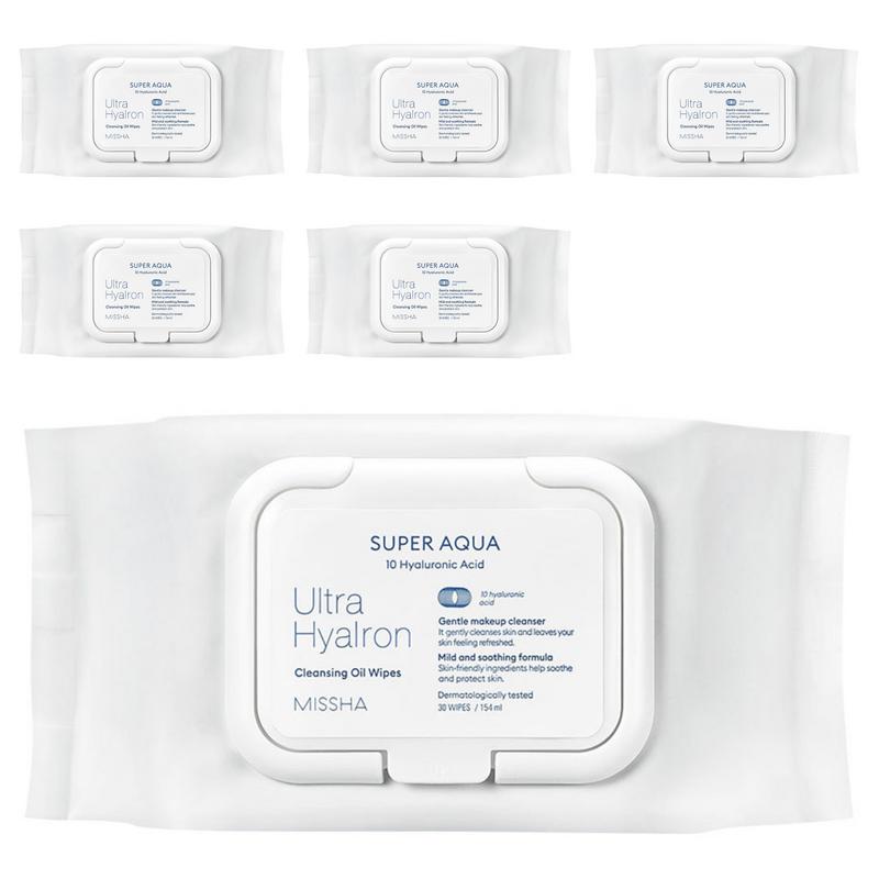 Missha Super Aqua Ultra Hyaluron Cleansing Oil Tissues, 30 Wipes, 6 Pcs