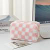 Plush Checkered Pencil Case With Breathable Fabric For Students And Daily Use