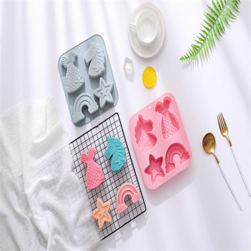 Cartoon Porous Silicone Chocolate Mold Mermaid Candy Cake Ice Baking Mould Diy Star Rainbow Soap Candle Making Gifts