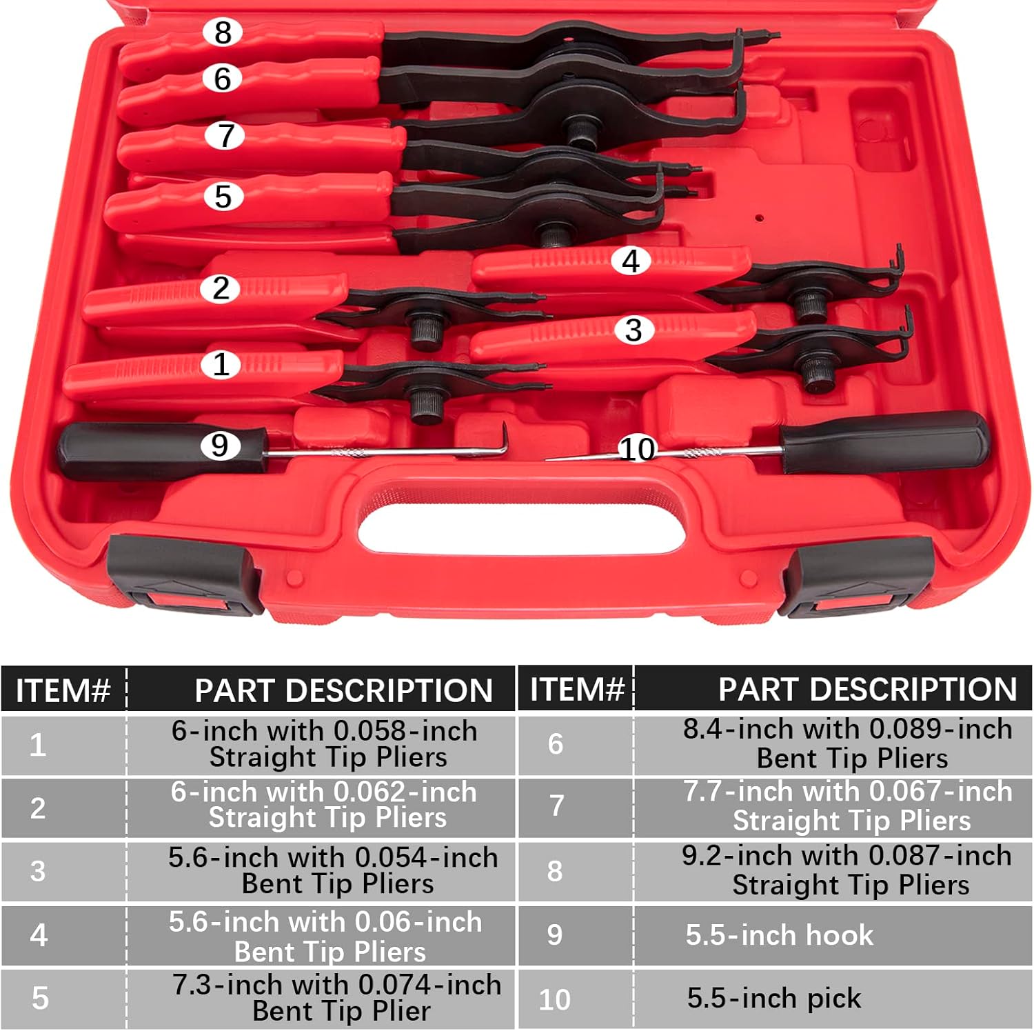 

Набор плоскогубцев для стопорных колец 11 шт. Сверхпрочный с кейсом для автомобиля, мотоцикла, инструменты для внутренних/внешних стопорных колец United States