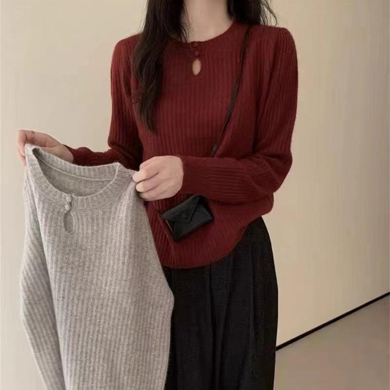 YYFS Maglioni a girocollo a maniche lunghe con stampa tinta unita, casual, autunno inverno, da donna