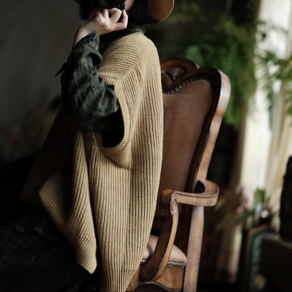 Retro Earth Yellow Wool Oversized Vest Sweater - Autumn Collection