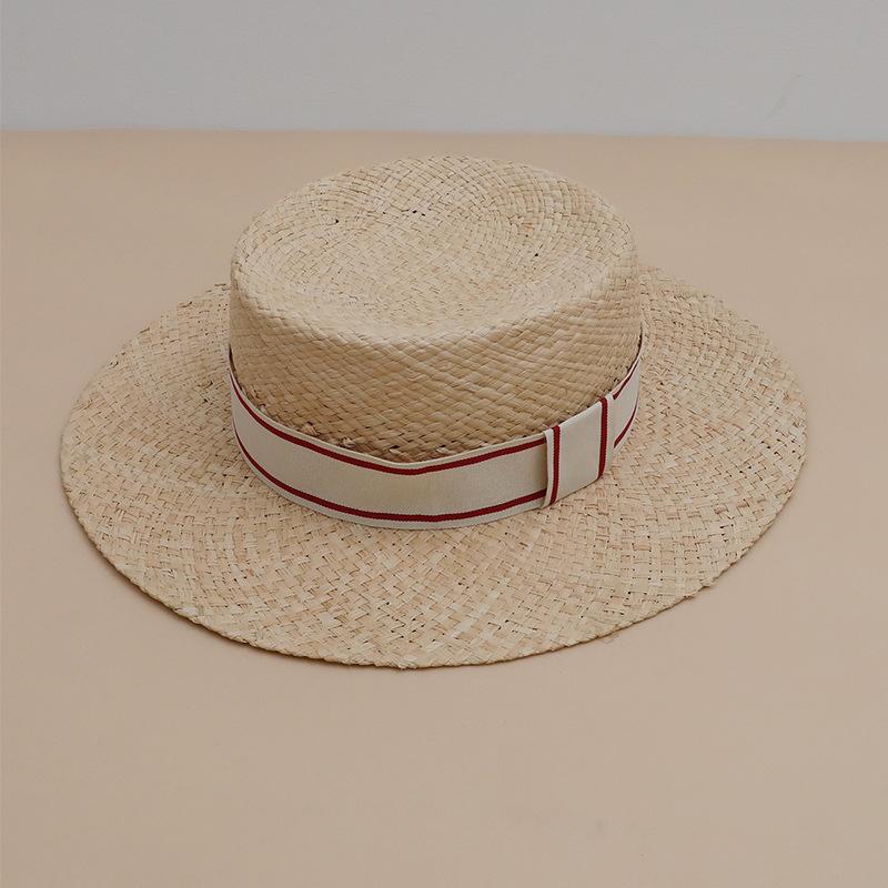 Summer Women's New Raffia Woven Straw Hat Flat Top Flat Brim Top Hat Sunshade Sun Protection French Retro Beach Hat