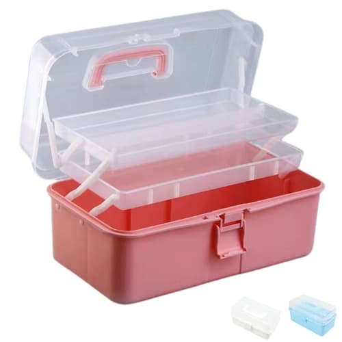 ozgram 3-Tier Resin Toolbox (330mm W x 190mm D x 145mm H), Pink, Large Capacity Storage Box, Tool Box, Medical Box, Foldable Storage Case for Tools, S