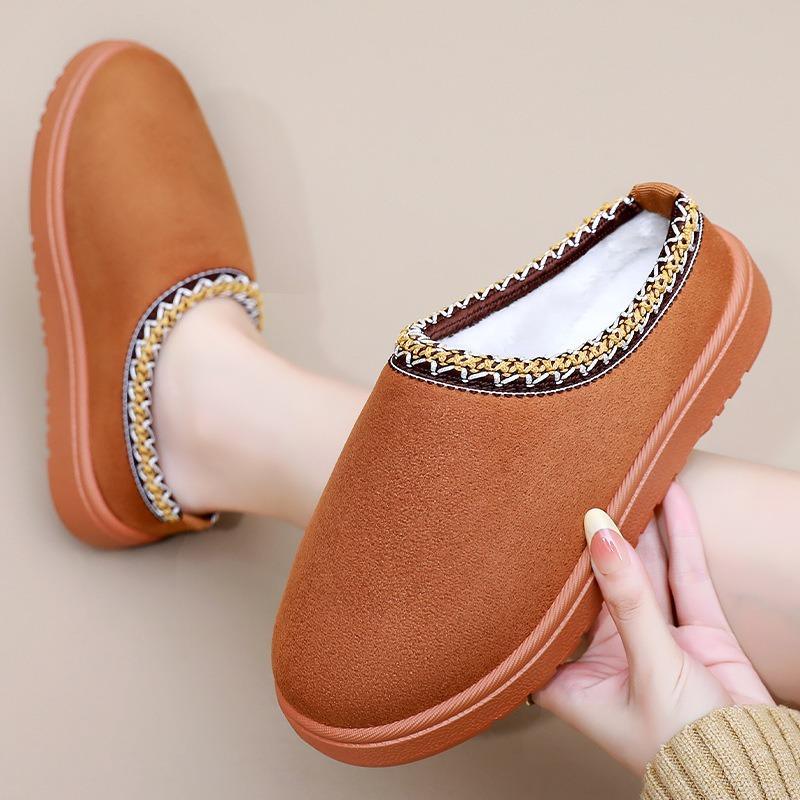Cotton Slippers Winter Indoor Home Cotton Shoes Women's Velvet Thickened Slippers Warm and Comfortable Half Drag One Pedal Cotton Shoes