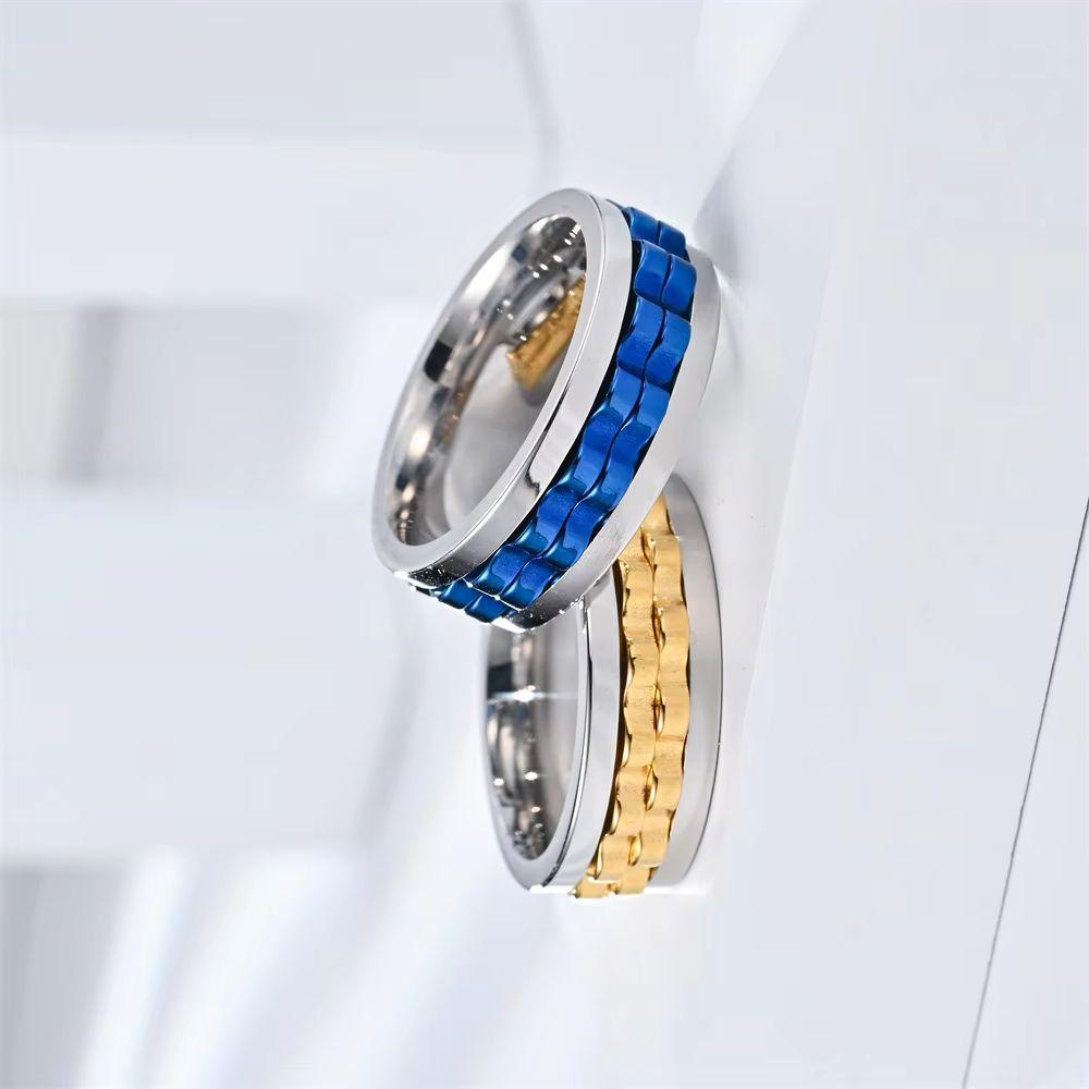 Anti Stress Stainless Steel Ring For Men Gear Chain Rotating Anxiety Relief Spinning Fidget Rings Punk Jewelry Size 6-13