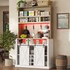 Armario de Cocina de 191 cm, Armario Alto con LED, Estante de Cocina con Enchufe, Ganchos, Botellero y Vitrina para Cocina y Comedor