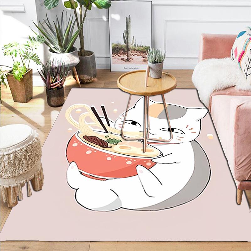 Noodle-Eating Kitten Rug Floor Mat for Living Room or Bedroom Soft and Comfortable Carpet a Gift for Birthday and Holiday.MFF0918273