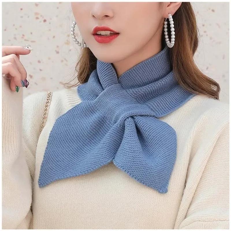 1pcs New Women Casual Cross Fishtail Scarf Straps Shawl Ladies Autumn Winter Scarf Soft Neck Scarf Girls Knitted Sweater Bowtie