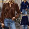 Women's Fashion Casual Solid Color Print Long Sleeve V Neck Blouses & Shirts International Design