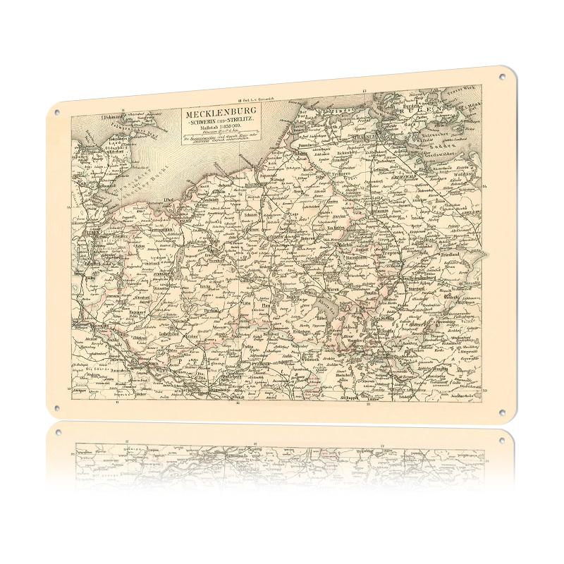 Vintage Map Mecklenburg Tinplate Poster Custom Wall Art Vintage Metal Signs Retro Tin Plaque for Room Decoration Bar Accessories