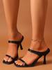 Spot 2025 Summer New Square Head Open Toe One Word with High Heels Women's Thin Heel Black Sexy Cool Slippers Size 42