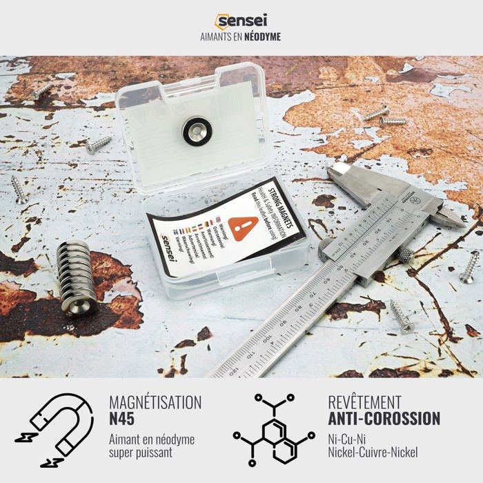 Aimant Neodyme - Sensei - SEN-MAG-PIE-153-010 - 10 pièces - 15x3 mm - Force 2,4 kg