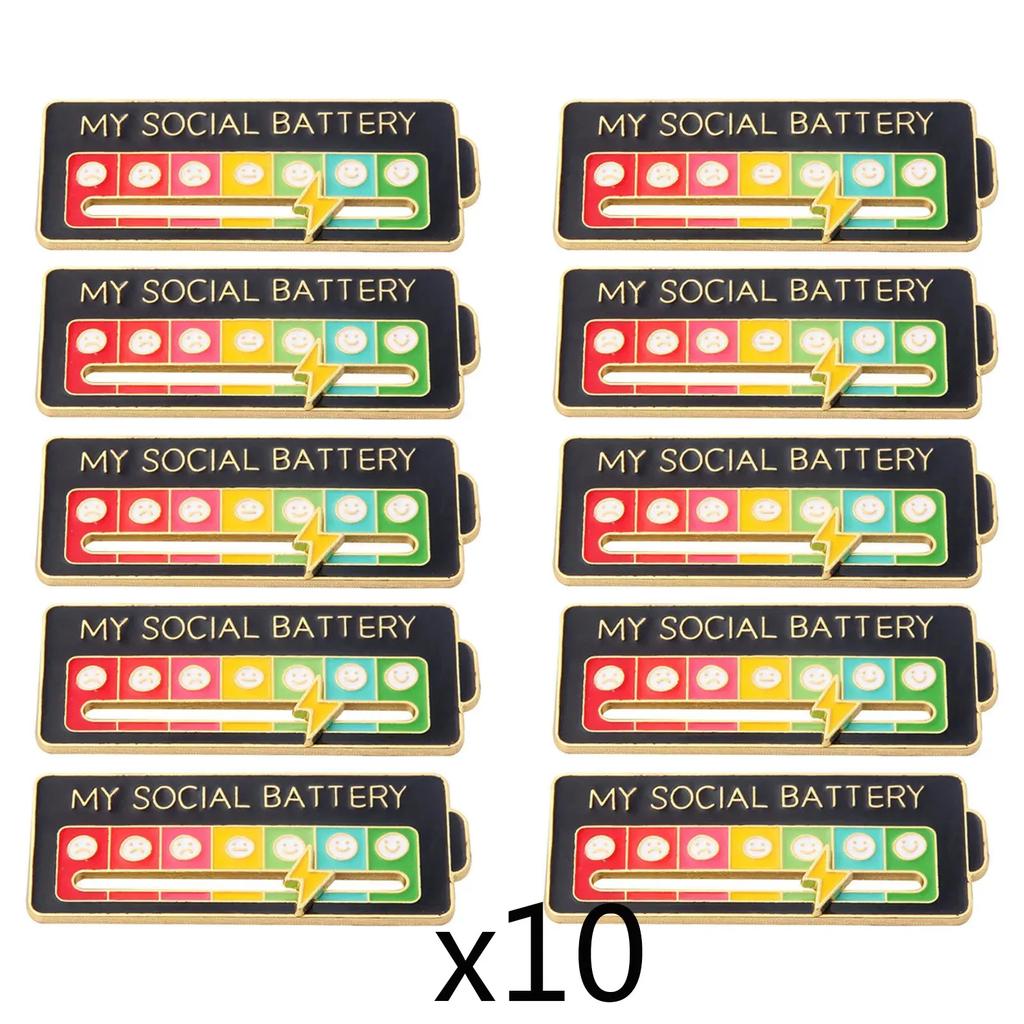 2024 New Mood Conversion Energy Brooch Slide My Social Battery Badge Facial Expression Badge Men Women Pins Brooches on Clothes