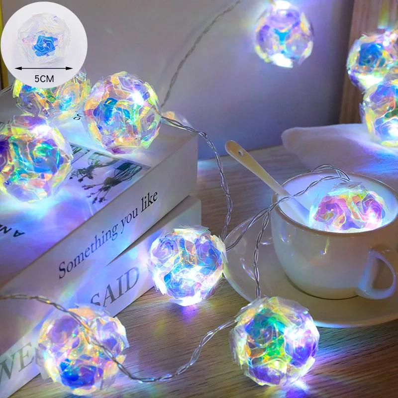 

40/20/10 светодиодов Laser Dream Rose Flower String Lights рождественские украшения для дома, наружного праздничного освещения, декора свадебной вечеринки 1.8m 10 leds&USB Power белый