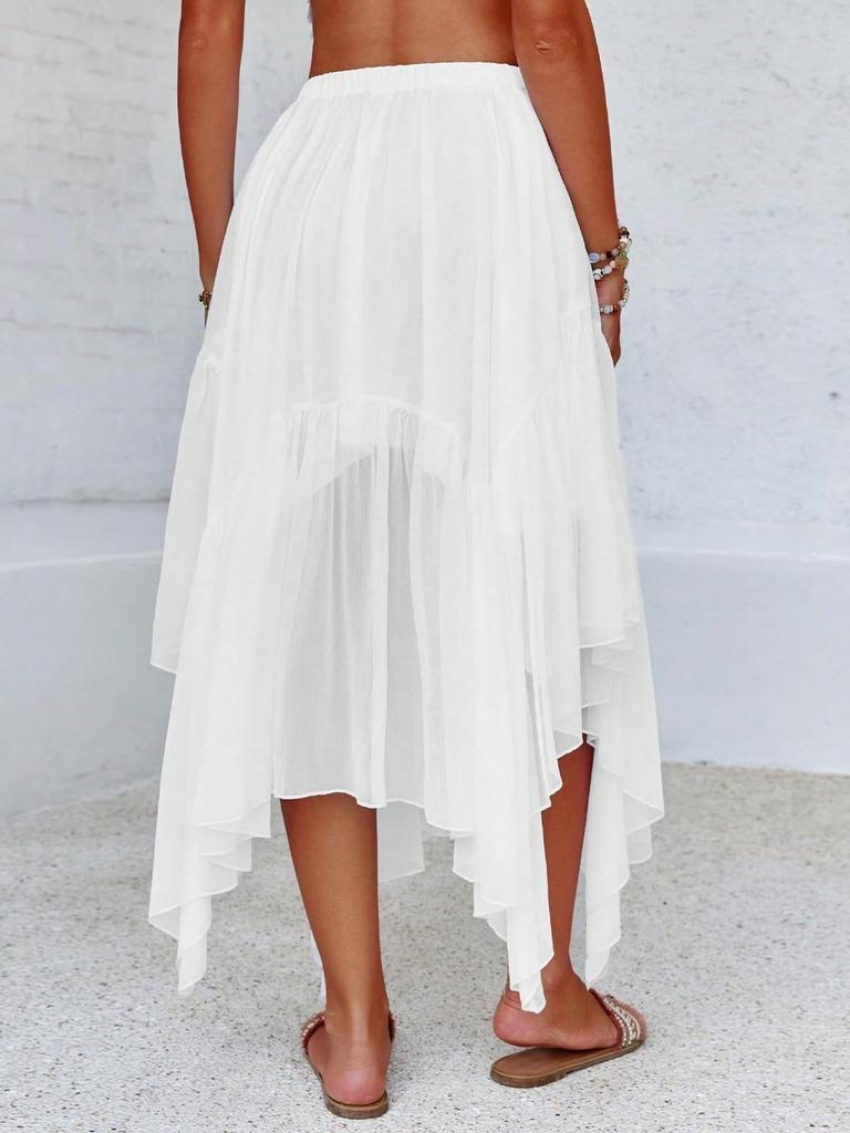 Women's Bohemian Maxi Skirt Flowy Asymmetric High Low Hem Casual Skirt