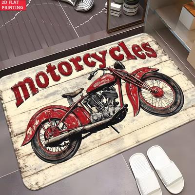 American Vintage Motorcycle Door Mat Retro Motorbike Pattern Entrance Rug Bike Lover Home Bathroom Decor Soft Non-Slip Carpet