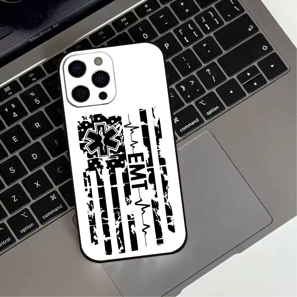 EMT EMS Ambulance LOGO  Phone Case For iPhone 17,16,15,14,13,12,11 Plus,Pro Max,XS,Soft Silicone Black Cover