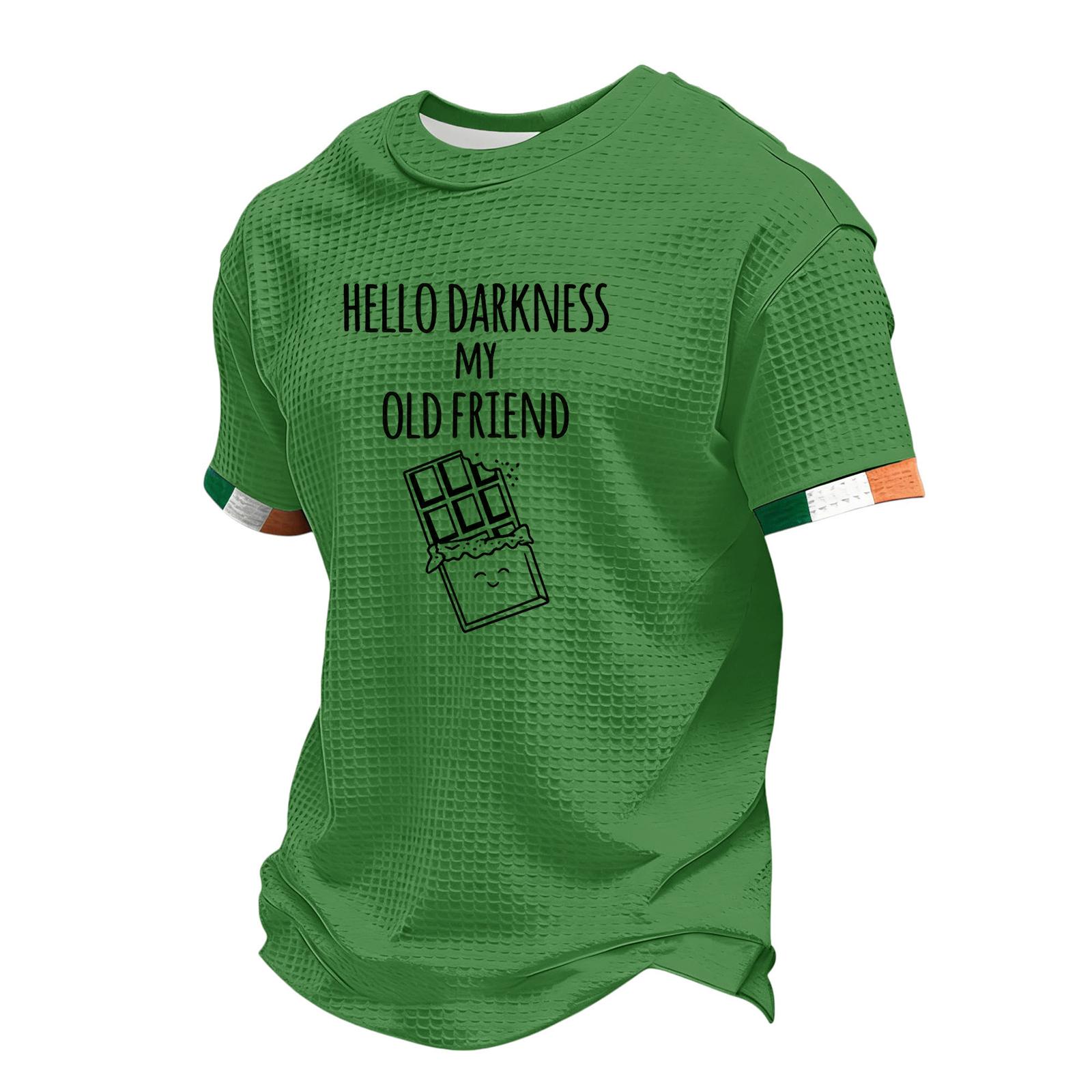 

Men s St. Patrick s Day Printed Waffkle Crewneck Short Sleeve Top XXL зелёный