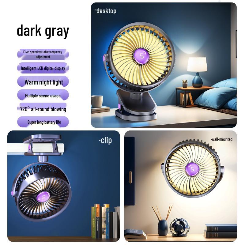 Portable USB Rechargeable Clip-On Silent Desk Fan for Dorms 163x80x210mm