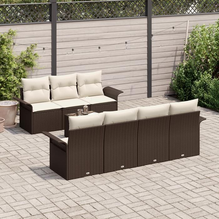 VidaXL Ensemble de canapés jardin 8 pièces avec coussins brun poly rattan 3345268