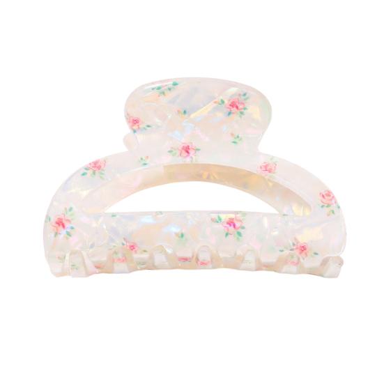 Hair Claw Floral Print Hollow Design Back Head Hair Clip Anti-slip Teeth Strong Grip Shark Hair Clip Versatile Hair Accessory B