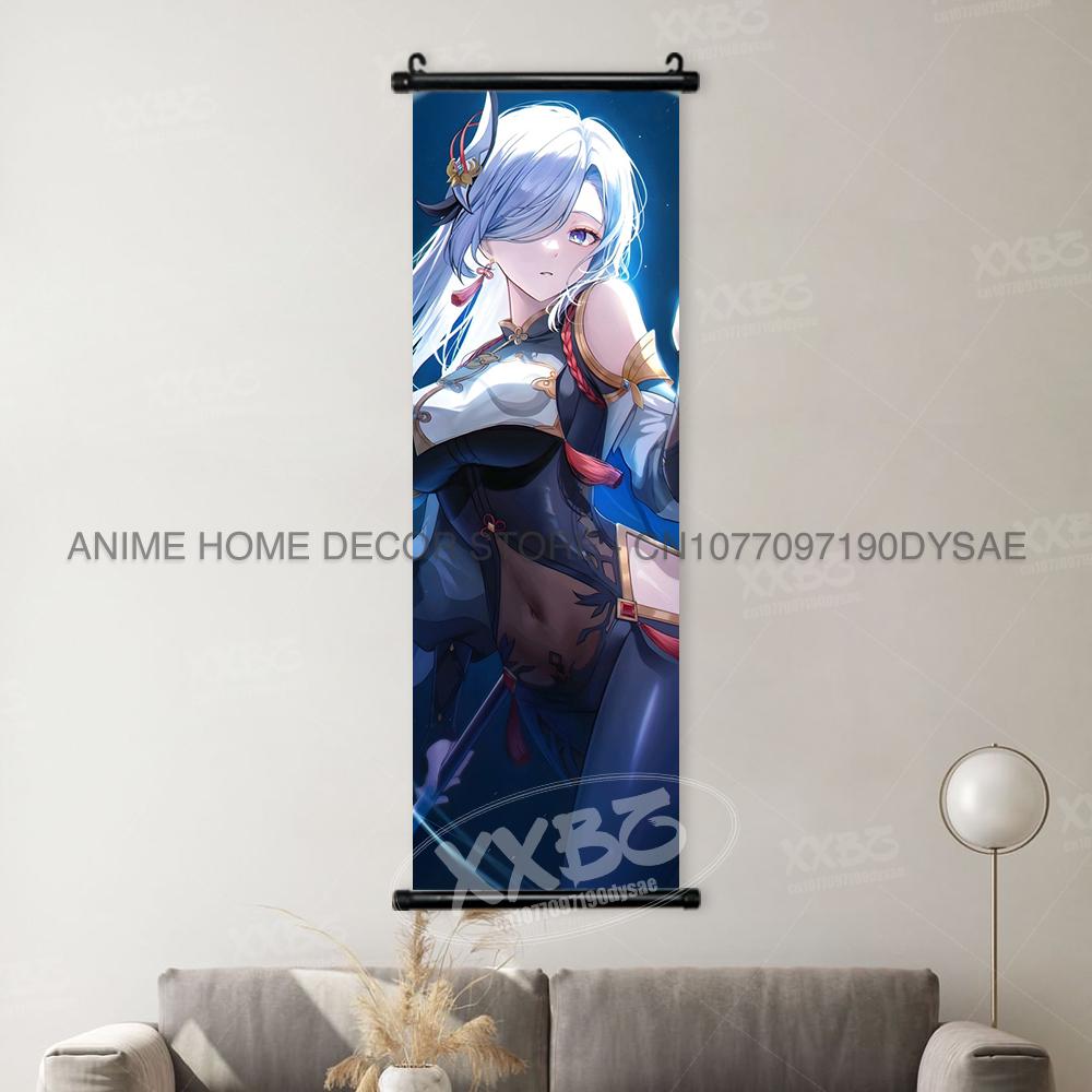 Game Genshin Impact Poster Sexy Anime Mona Home Decor Scroll Picture Sucrose Wall Art Decorative Hanging Painting Interior Mural