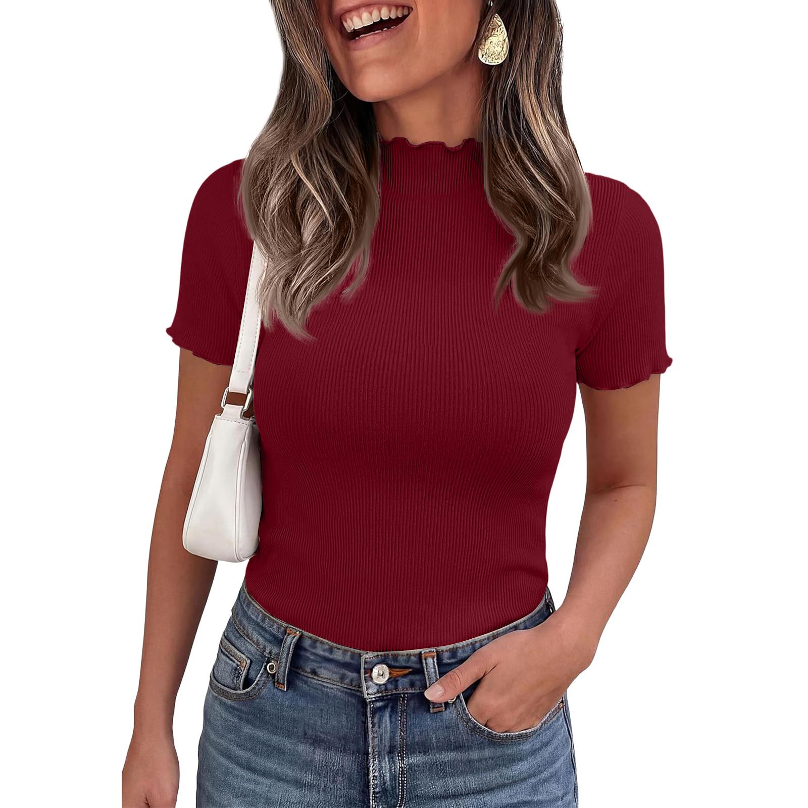 

Women s V-Neck Shirt Casual Elegant Boho Color T-Shirt Top XXL винный