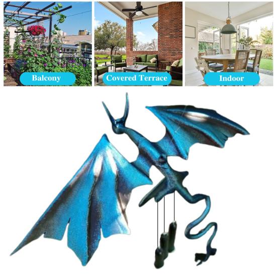 Metal Flying Dragon Wind Chime com 3 tubos Melodia natural calmante Jardim Pátio Exterior Vintage Dragão Pendurado Sino de Vento Decoração Ornamento