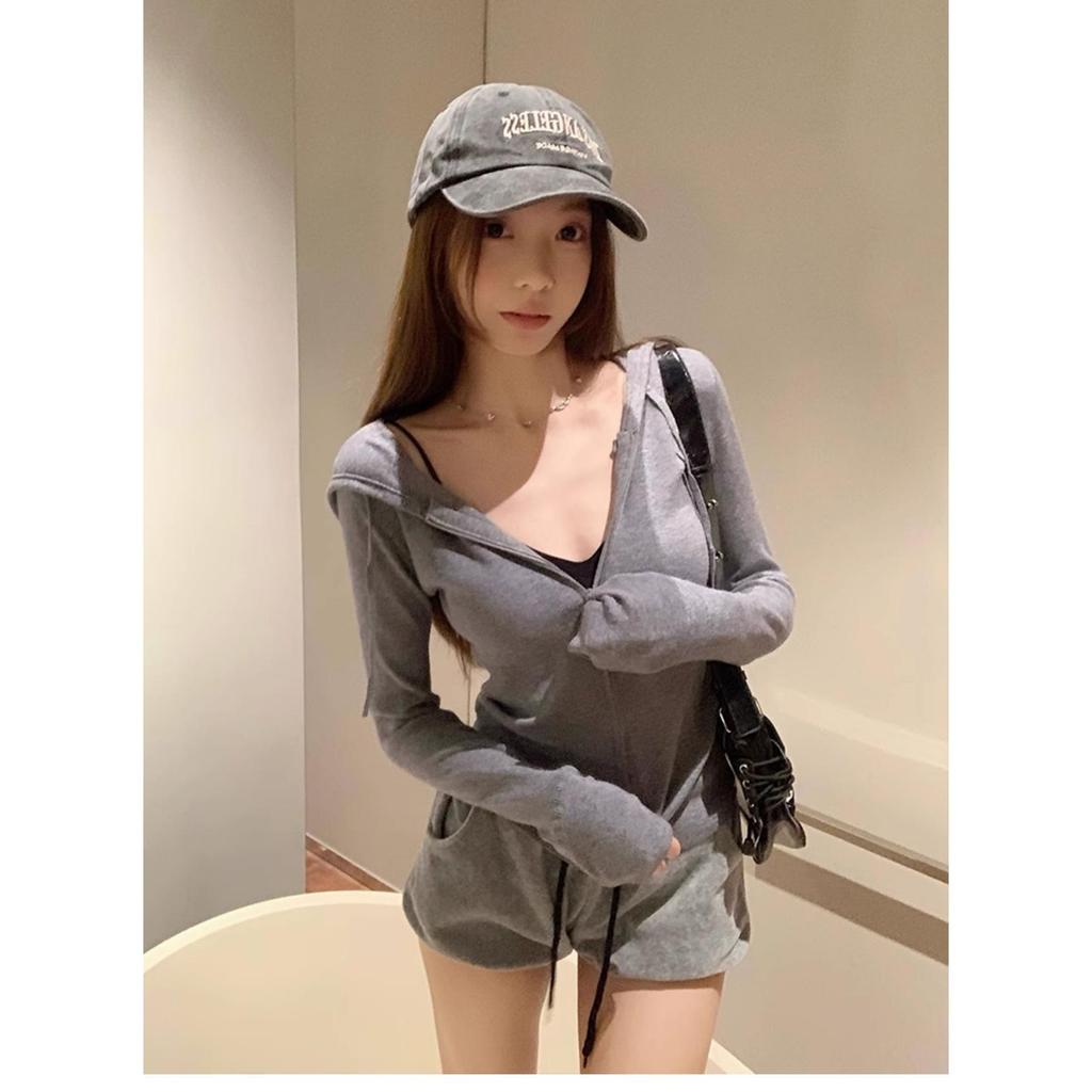 High-End Zipper Hooded Knit Cardigan for Women - Chic Early Autumn Short Slim Fit with Long Sleeves
