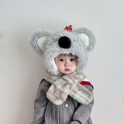 Winter Children's Ear Protection Hat Cartoon Cute Koala Scarf Hat One Piece Hat Anti Cold Lei Feng Hat Pullover Hat