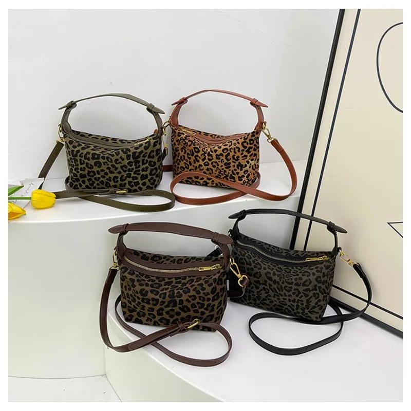 Exquisite Leopard Print Shoulder Compact Simple Faux Suede Versatile Hot Girl Style Bags for Women Fashion