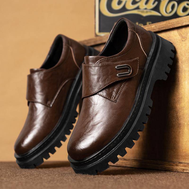 Autumn Men's Casual Leather Shoes Round Head Free Lace-up Foot Cover Big Head Work Business Versatile Young Men's Shoes