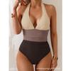 One-piece Swimsuit New Sexy Solid Color Stitching Halterneck Women's Swimsuit