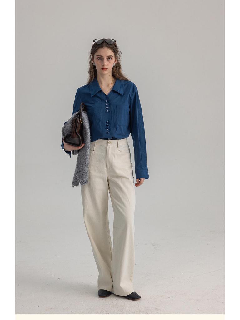 Dailyart "Blue Wave Sea Salt" Women's Embroidered Slim-fit Commute Shirt