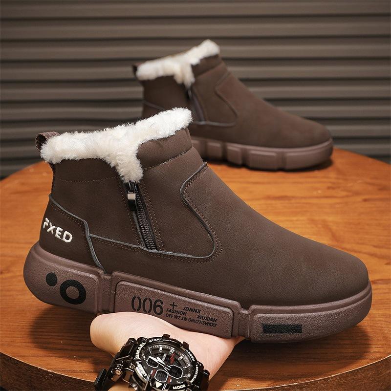 

Мужские зимние ботинки, новая зимняя обувь средней высоты, хлопковая обувь для улицы, теплая, с начесом, утолщенная хлопковая обувь, холодная и нескользящая 44 коричневый