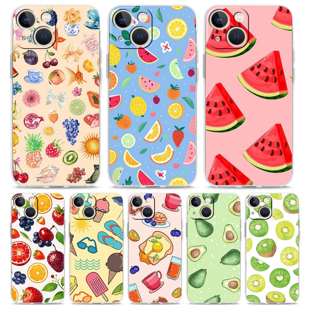 Phone Case For iPhone 17 Air Cases iPhone 16 15 12 13 14 Pro Max SE 7 8 Plus iPhone11 Clear Cover Fruit Juice Flower Pattern