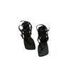 Roman Square Head Pinch Foot Herringbone High-heeled Sandals Women's 2025 New Summer Thick Heel One-word Buckle with Toe Women's Shoes
