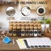12 Piece Glass Spice Jars 4 Oz Glass Jars with Bamboo Lids Simple Farmhouse Spice Labels and Stickers, Collapsible Funnel