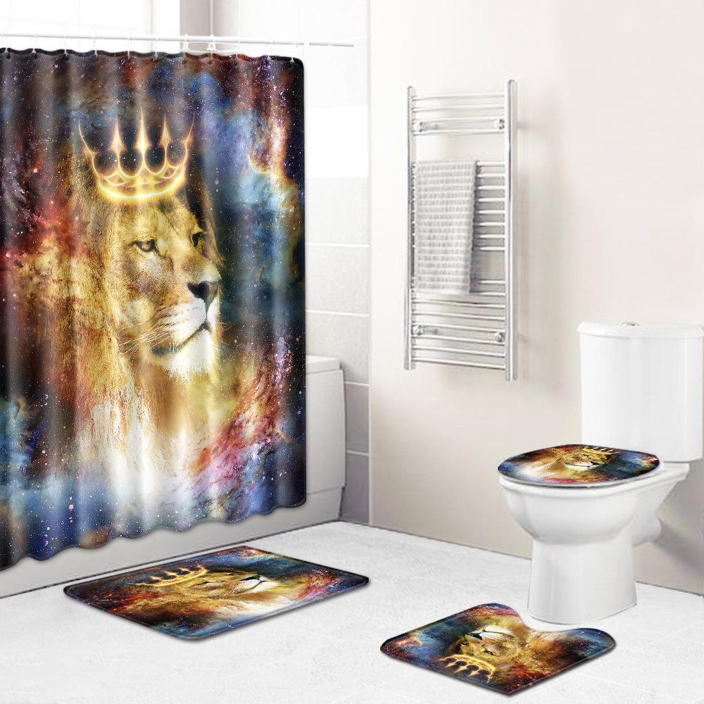 Colored Animals Elephant Lion Horse Bathroom Non-Slip Floor Mat Shower Curtain Carpet Personality Cool