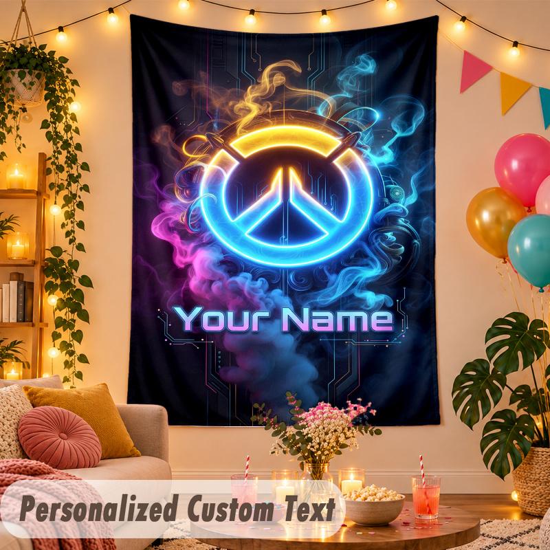 Overwatch Personalized Wall Tapestry Custom Name Text Polyester Hanging Decor Home Room