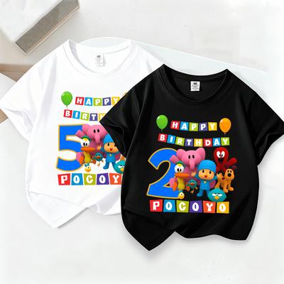 Pocoyos Tshirt for Children Round Neck Clothing Cotton Short Sleeve Tee Anime Number Birthday Party Clothes Sunmer Tops Tshirt