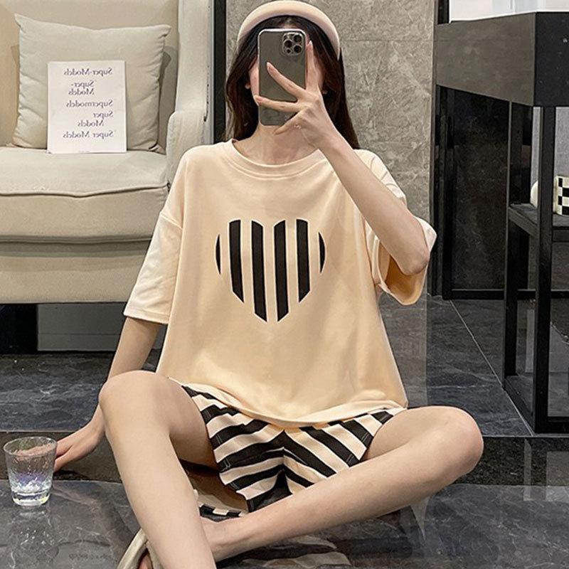Factory Women's Pajamas Summer Cotton Short-sleeved Shorts Set New Year's Simple Casual Thin Loungewear