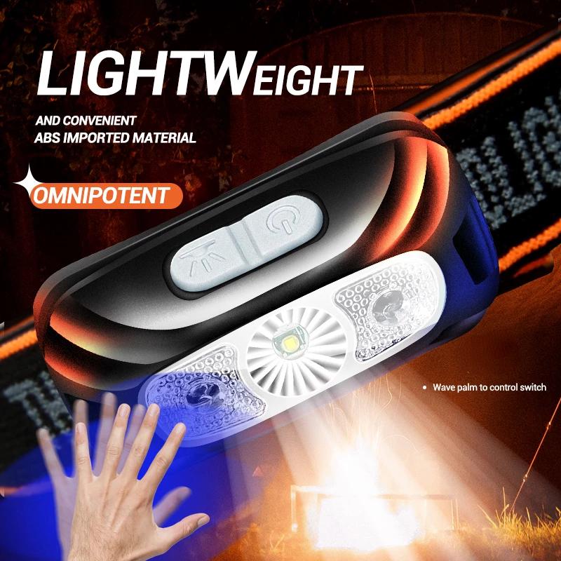 2022 Mini USB Rechargeable Sensor Headlamp Fishing Camping Flashlight 5W LED Torch Headlights Front Lantern with Built-in Battery